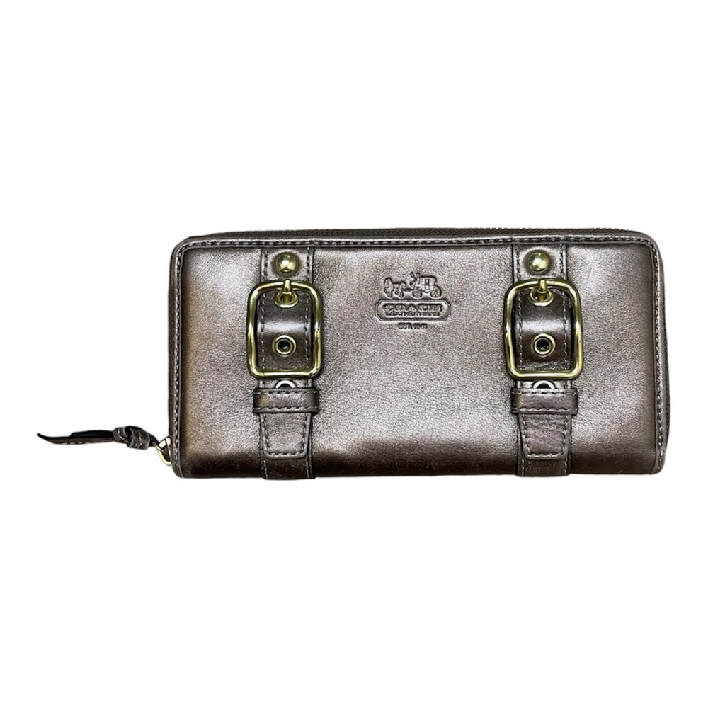Vintage Brown Gold Coach Zoe Leather Zippered Accordion Wallet